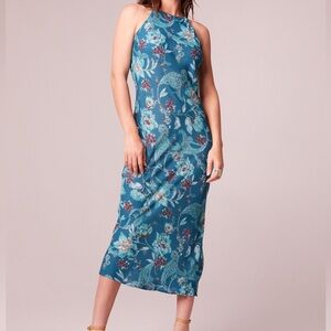 NWT band of the free AUDETTE TEAL FLORAL
HALTER MIDI DRESS spring